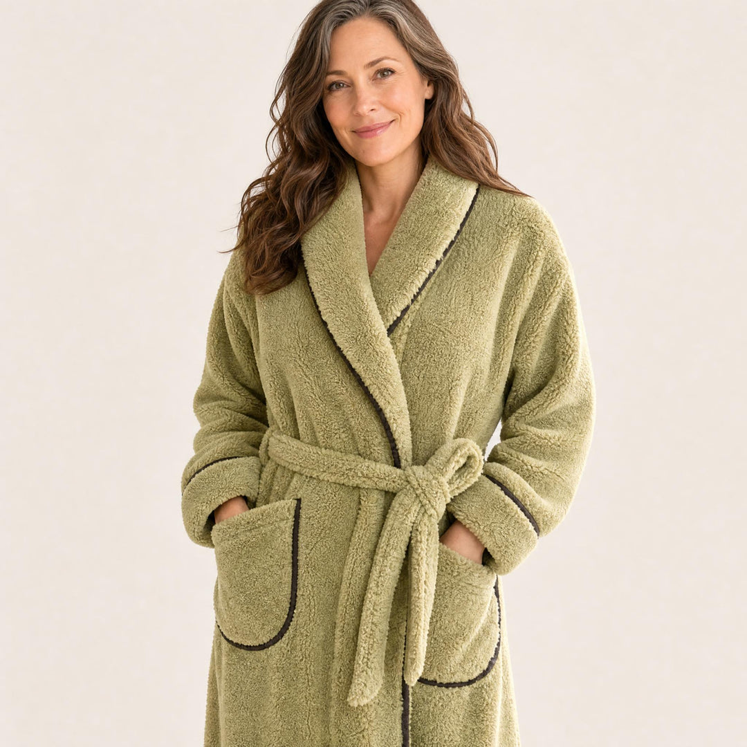 Close-up of soft brushed flannel on a womens robe