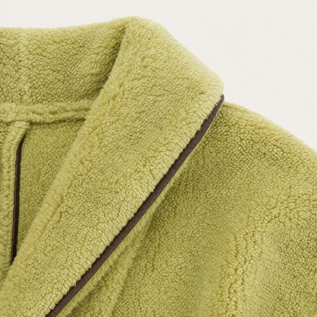 Cozy flannel bathrobe with a turn-down collar and tie belt