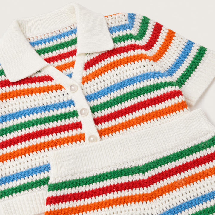 Striped Knit Set for Women, Cropped Top and Shorts