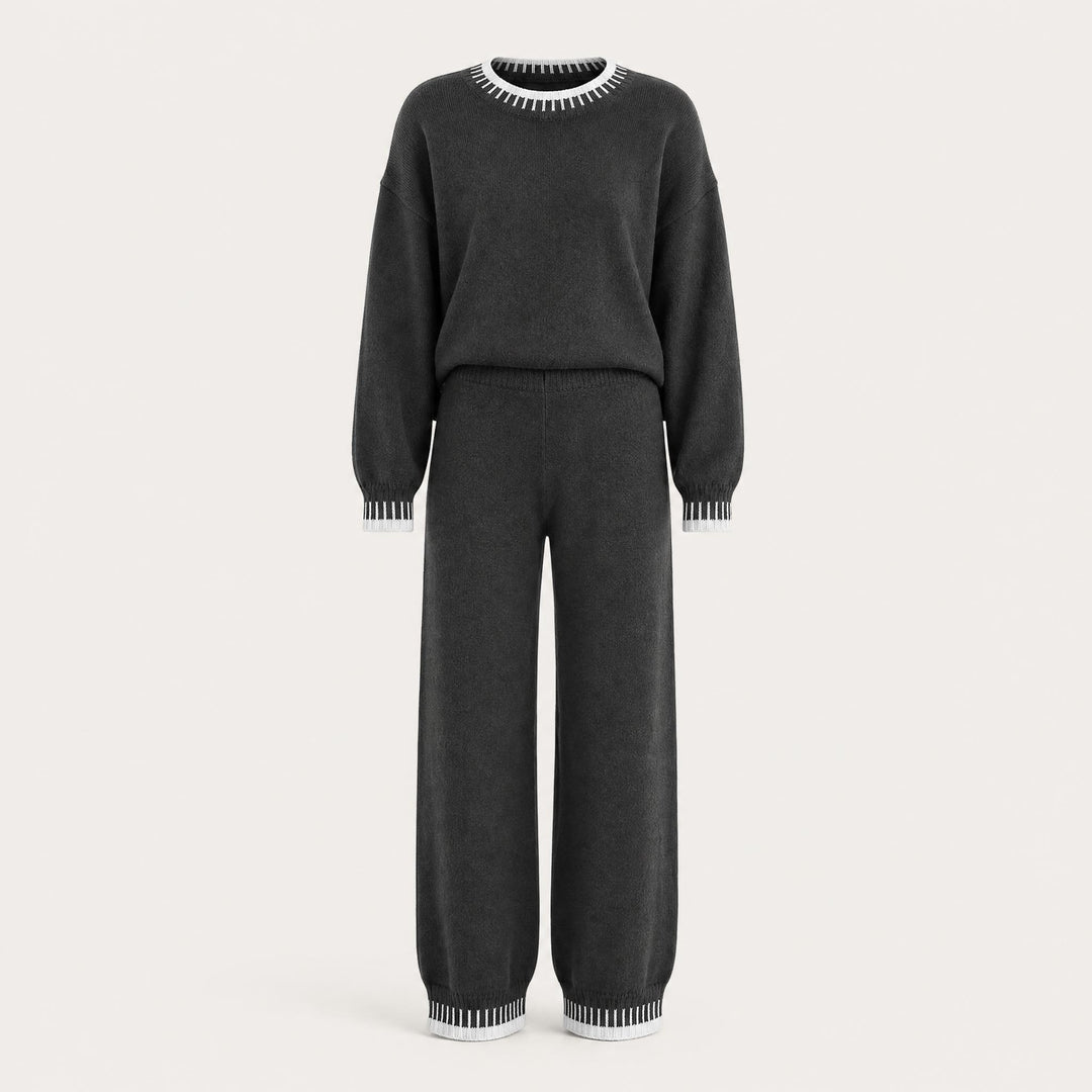 Knit Lounge Set for Women, Color Block Sweater and Wide Leg Pants