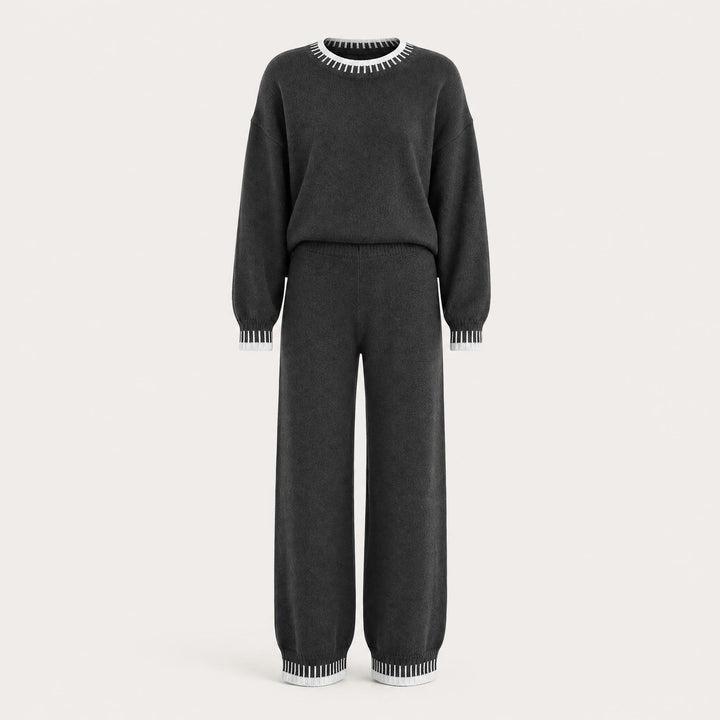 Knit Lounge Set for Women, Color Block Sweater and Wide Leg Pants