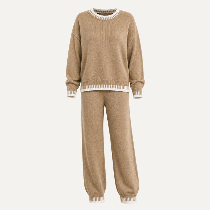 Knit Lounge Set for Women, Color Block Sweater and Wide Leg Pants