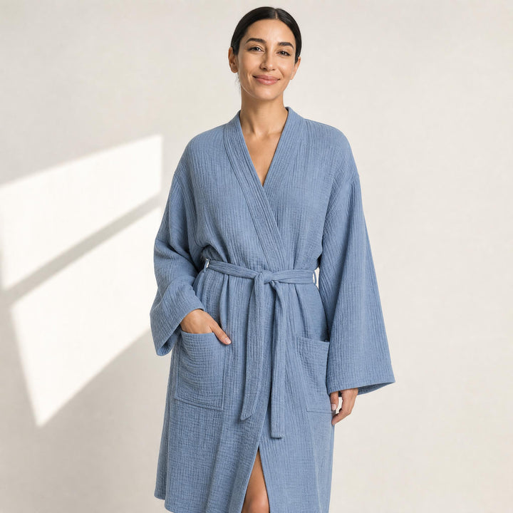 Cotton Waffle Robe for Women, Kimono Sleeve Bathrobe