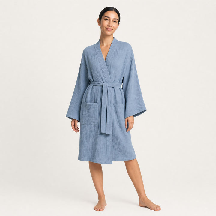 Cotton Waffle Robe for Women, Kimono Sleeve Bathrobe