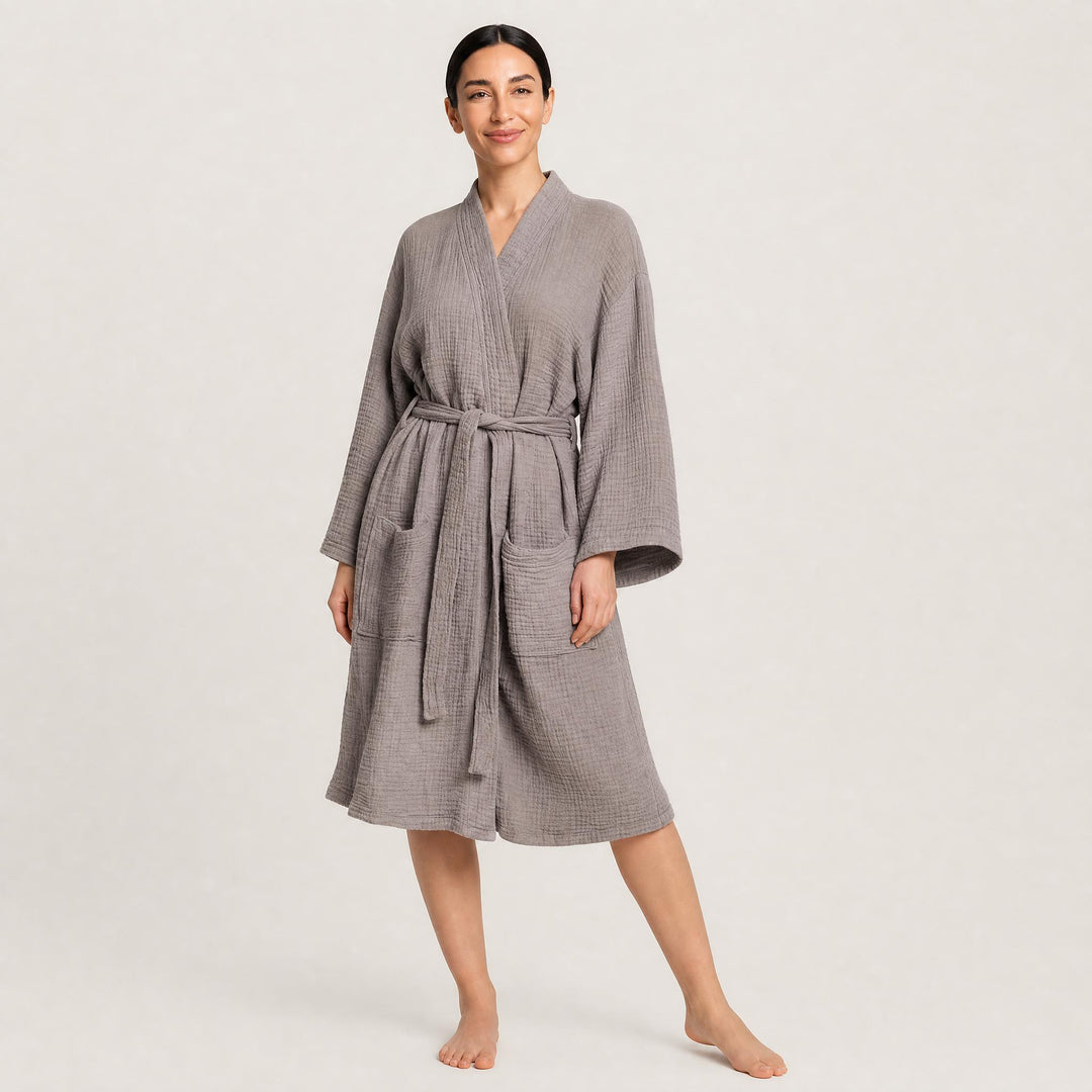Cotton Waffle Robe for Women, Kimono Sleeve Bathrobe