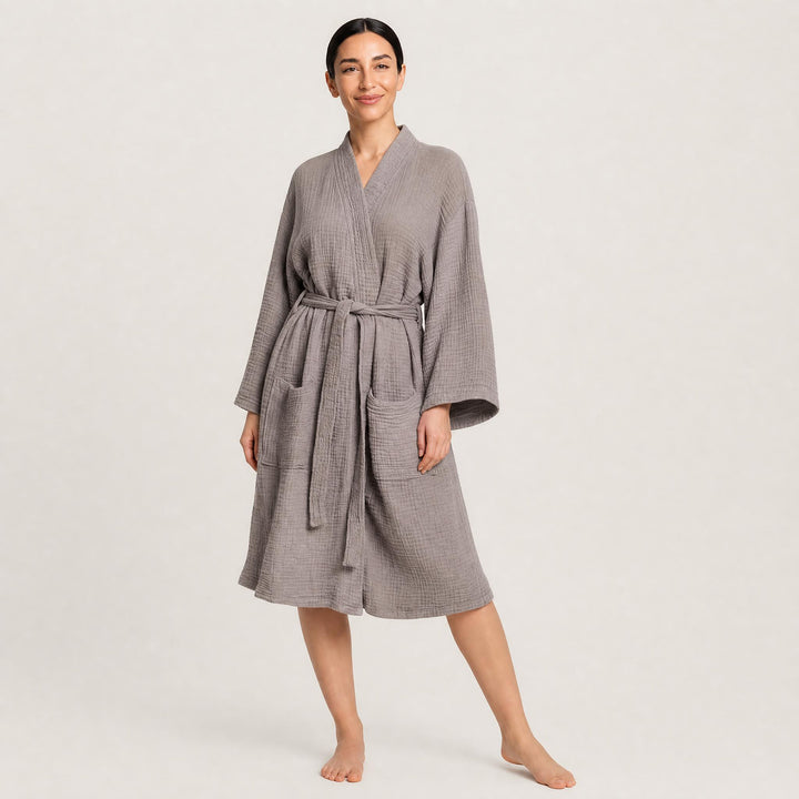 Cotton Waffle Robe for Women, Kimono Sleeve Bathrobe