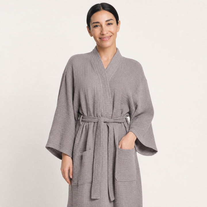 Cotton Waffle Robe for Women, Kimono Sleeve Bathrobe