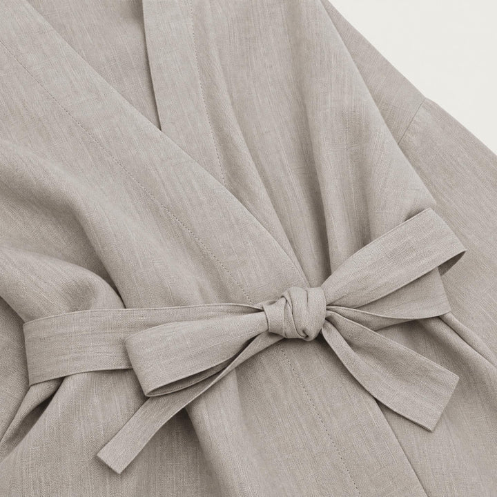 Khaki Robe and Pants Set for Women, Belted Short Wrap