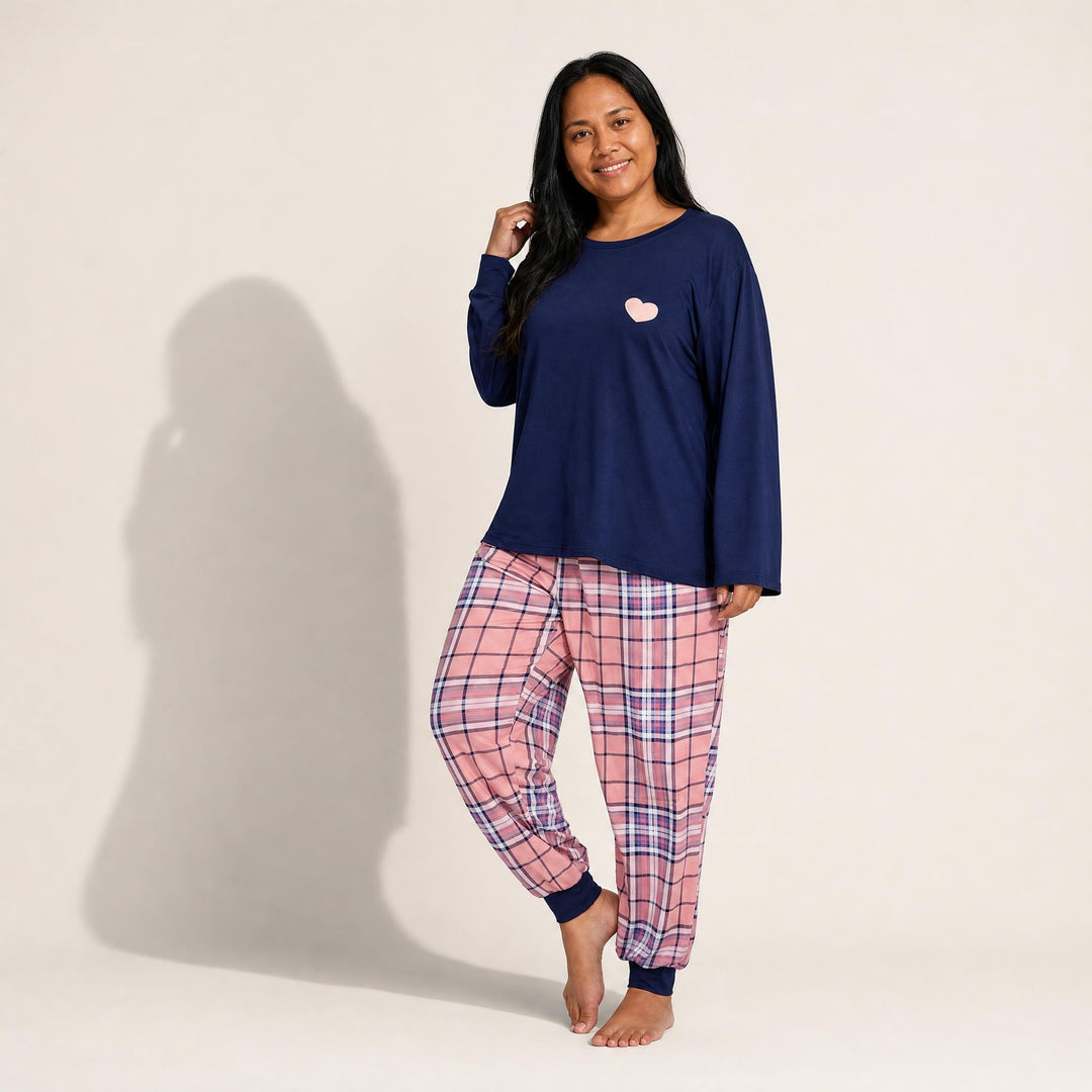 Plus-Size Heart Pajama Set - Long Sleeve
