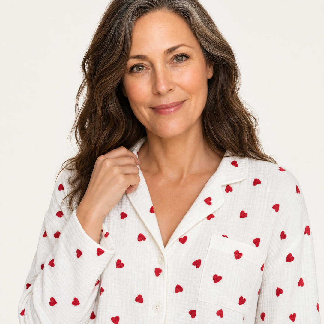 Heart Print Cotton Pajama Set - Long Sleeve