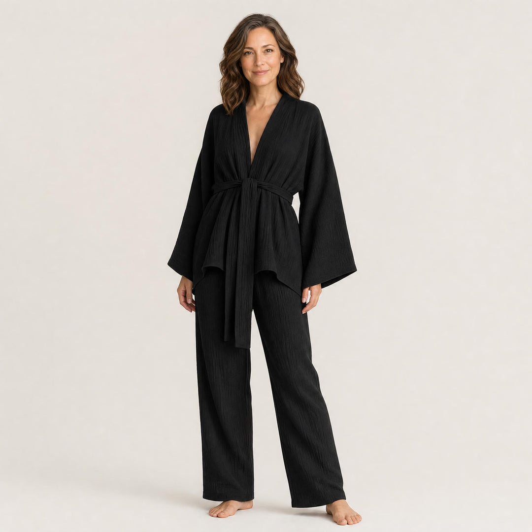 Cotton Tie-Waist Pajama Set - Relaxed