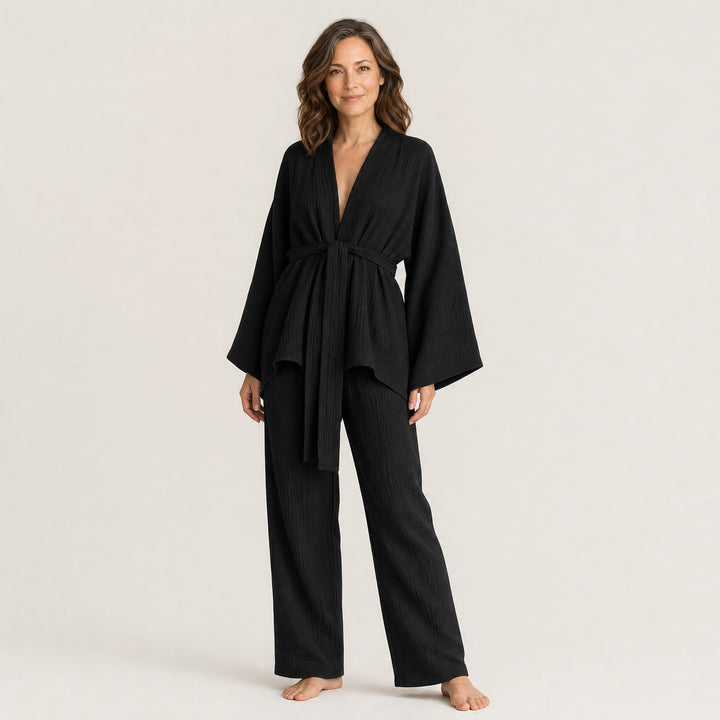 Cotton Tie-Waist Pajama Set - Relaxed