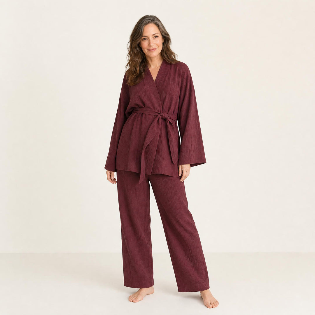 Cotton Tie-Waist Pajama Set - Relaxed