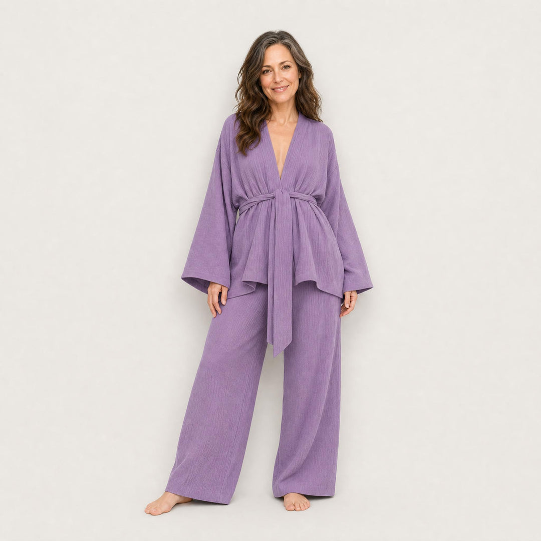 Cotton Tie-Waist Pajama Set - Relaxed