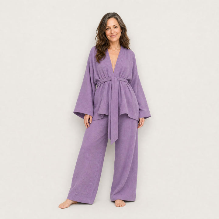 Cotton Tie-Waist Pajama Set - Relaxed