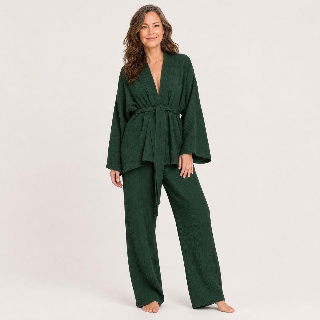 Cotton Tie-Waist Pajama Set - Relaxed