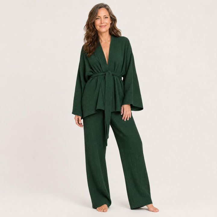 Cotton Tie-Waist Pajama Set - Relaxed