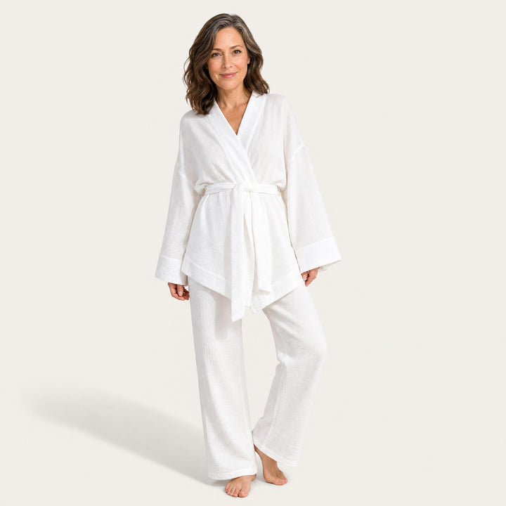 Cotton Tie-Waist Pajama Set - Relaxed