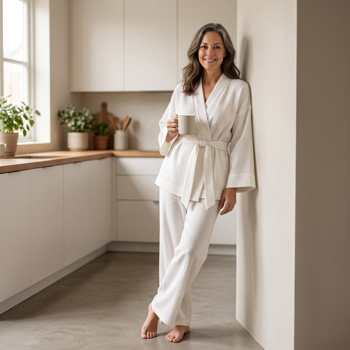 Cotton Tie-Waist Pajama Set - Relaxed