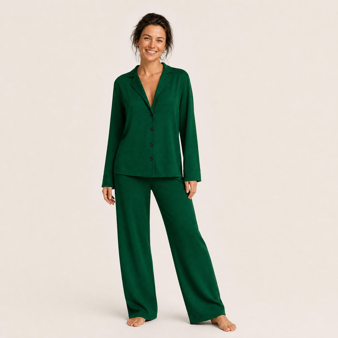 Satin Wide-Leg Pajama Set - Button-Up