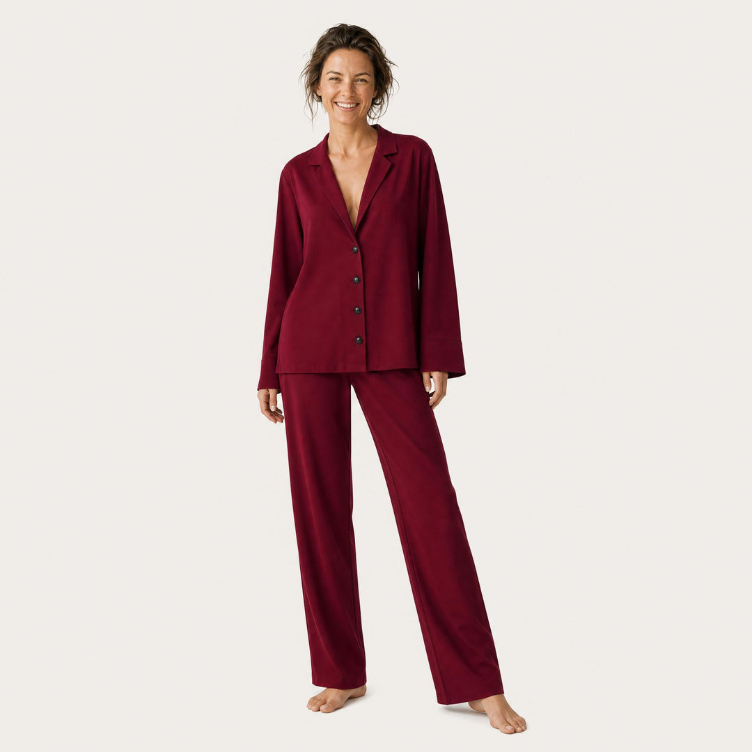 Satin Wide-Leg Pajama Set - Button-Up