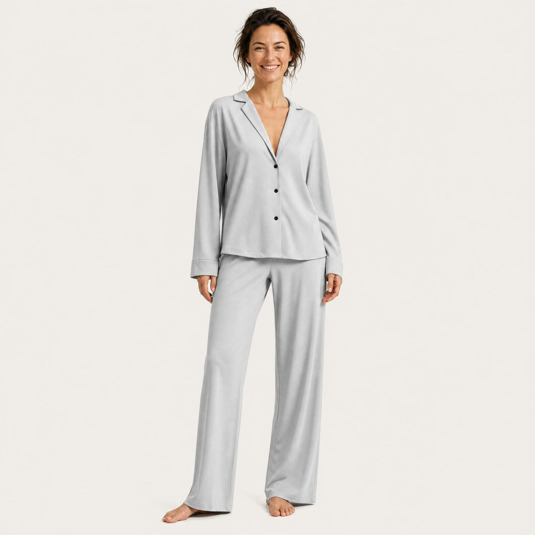 Satin Wide-Leg Pajama Set - Button-Up