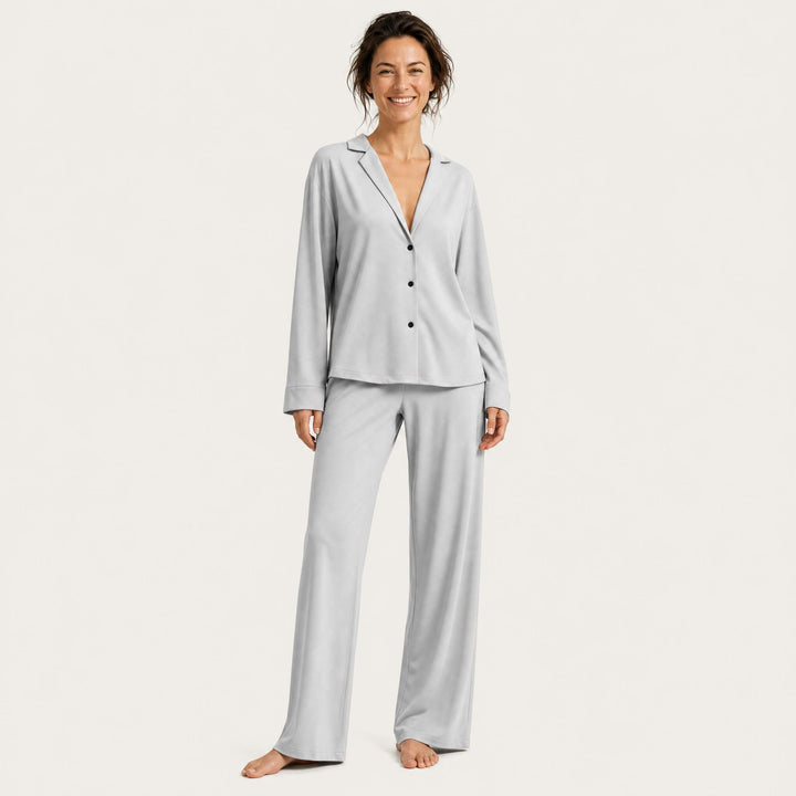 Satin Wide-Leg Pajama Set - Button-Up