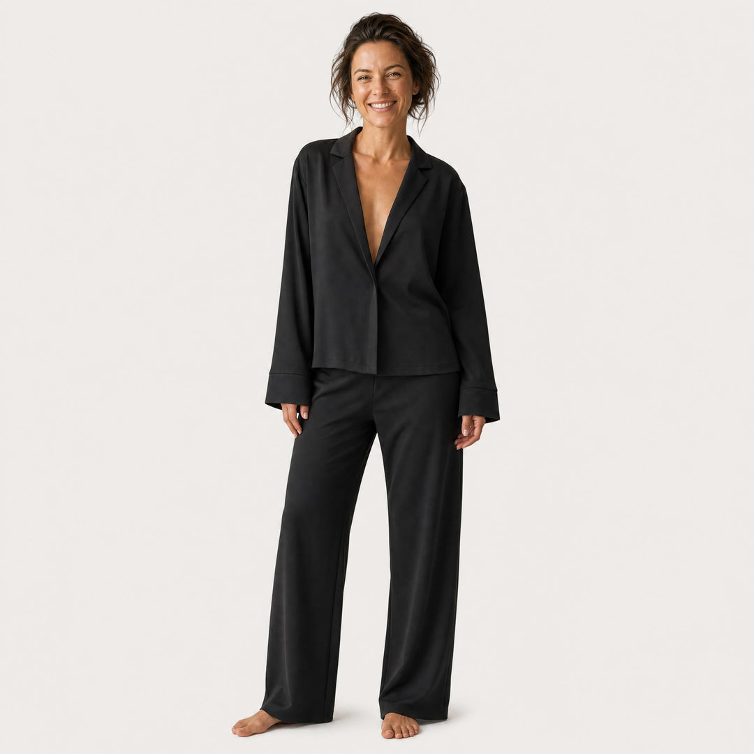Satin Wide-Leg Pajama Set - Button-Up