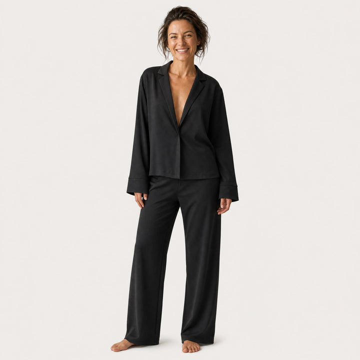 Satin Wide-Leg Pajama Set - Button-Up