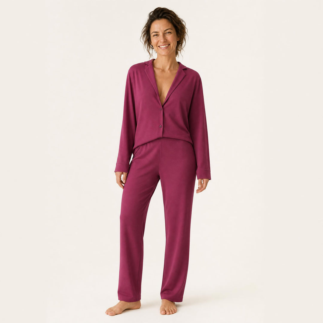 Satin Wide-Leg Pajama Set - Button-Up