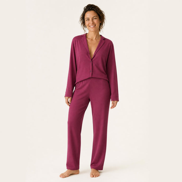 Satin Wide-Leg Pajama Set - Button-Up