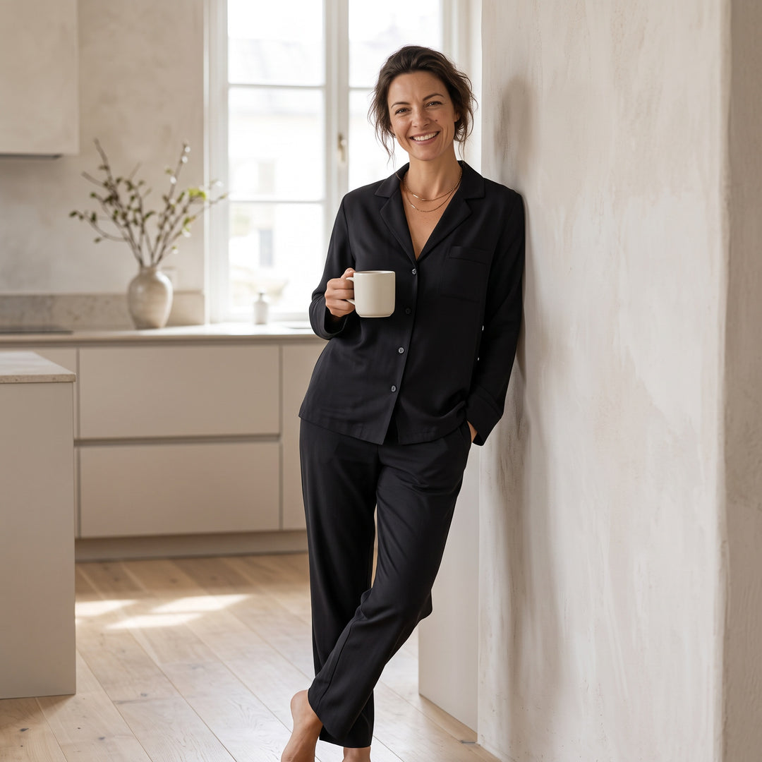 Satin Wide-Leg Pajama Set - Button-Up