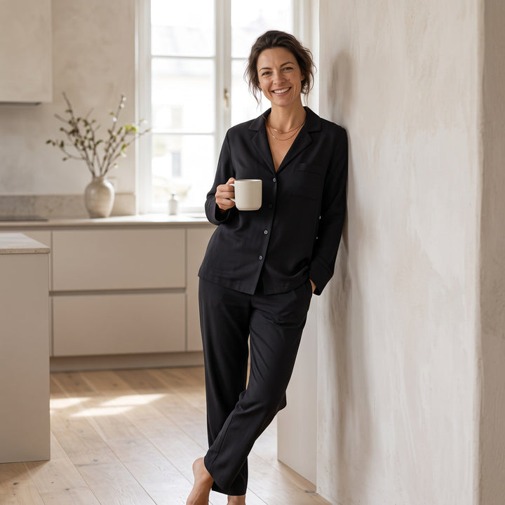 Satin Wide-Leg Pajama Set - Button-Up