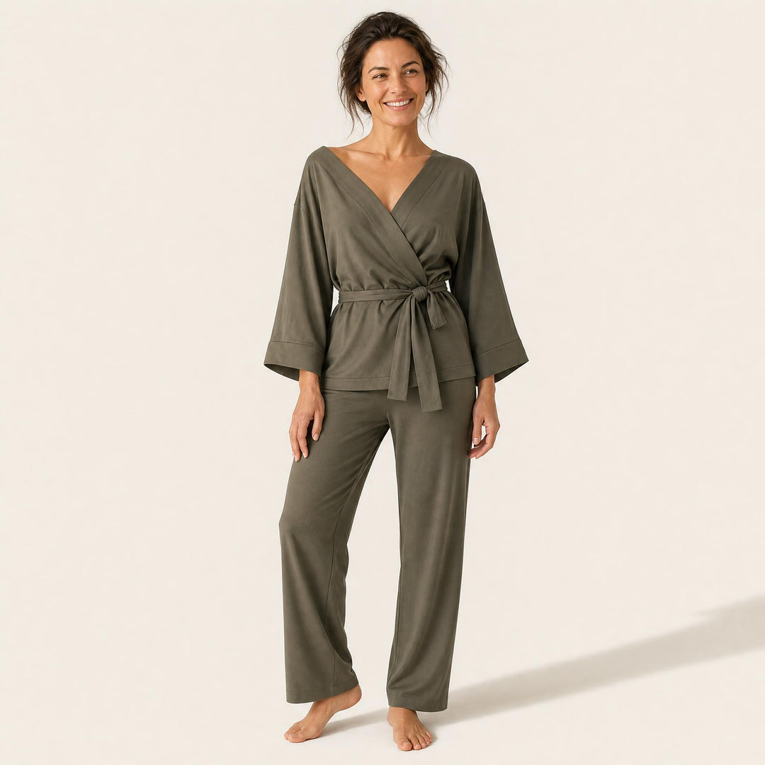 Satin Belted Lounge Set - Wide Leg