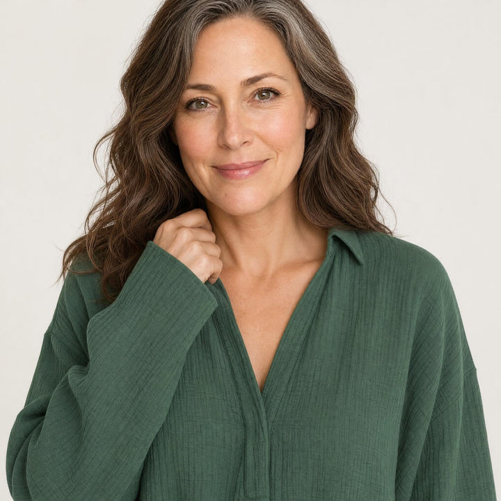 Wide-Leg Cotton Pajama Set - Button-Up