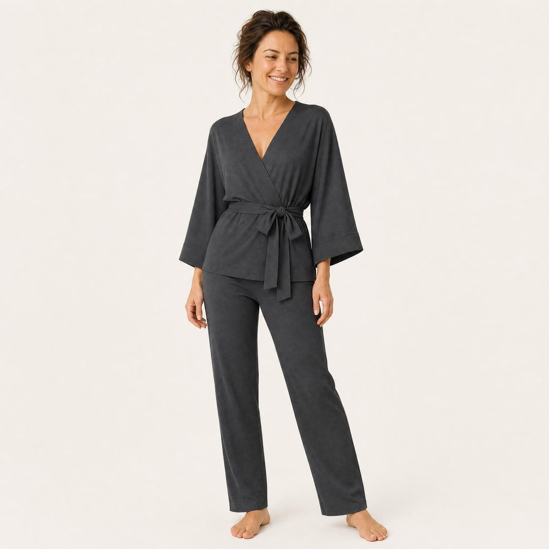 Satin Belted Lounge Set - Wide Leg
