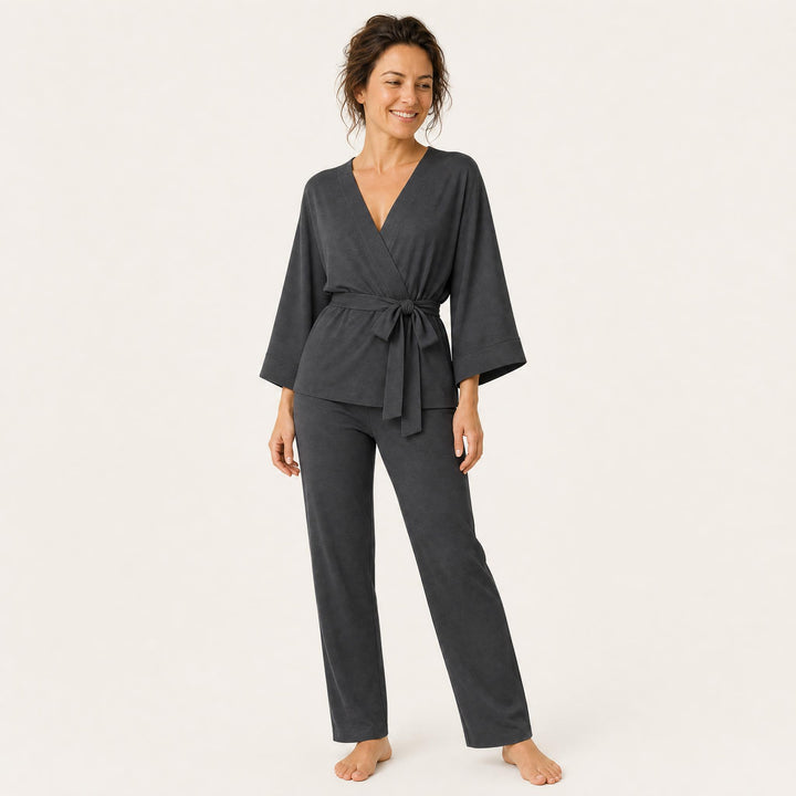 Satin Belted Lounge Set - Wide Leg