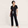 Black Piped Cotton Pajama Set - Long Sleeve