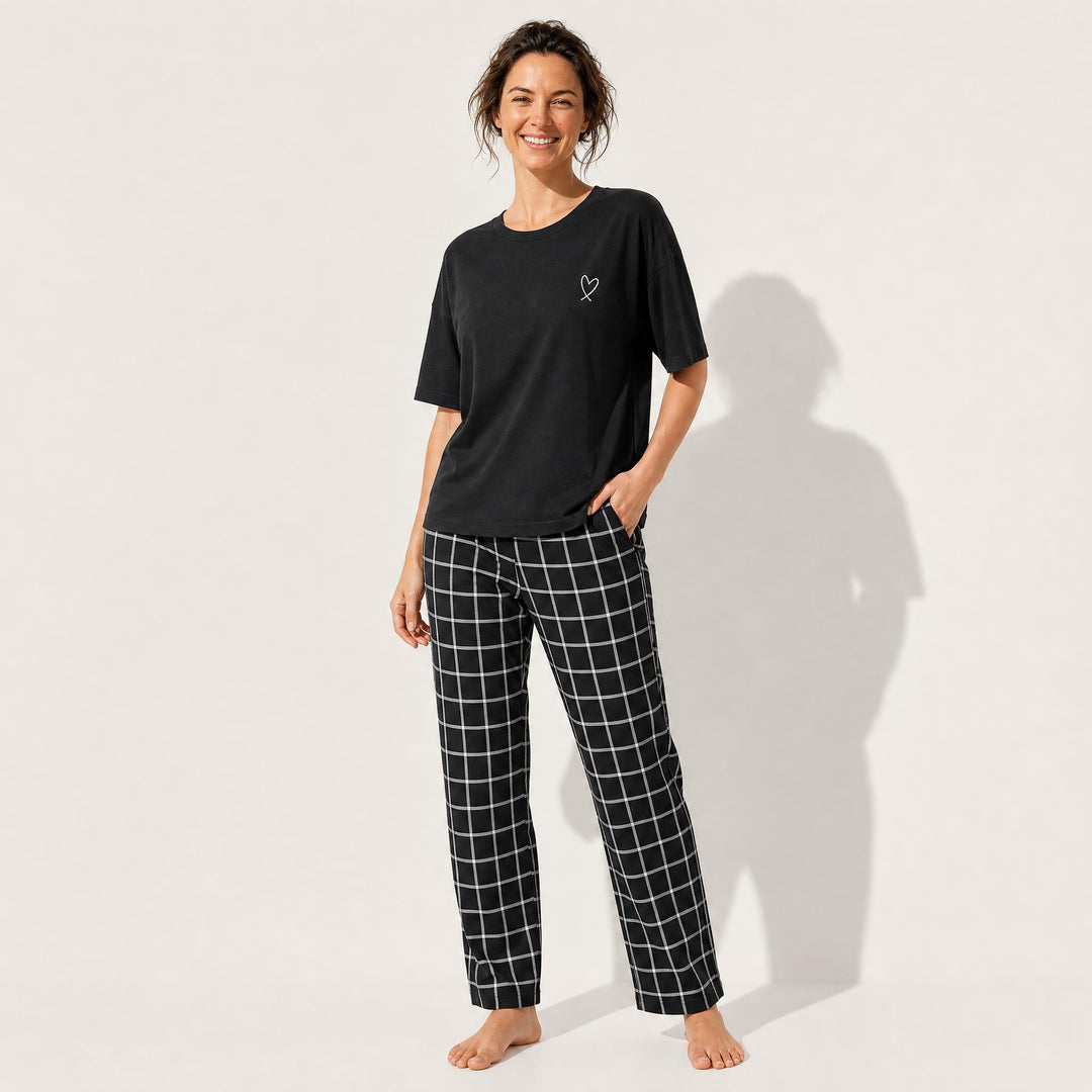 Checked Pajama Set - Short Sleeve