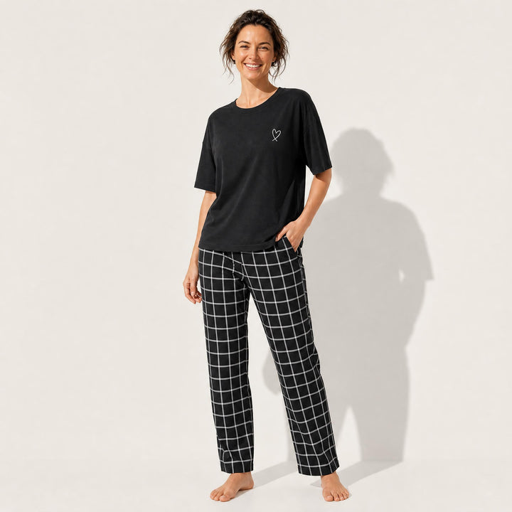 Checked Pajama Set - Short Sleeve