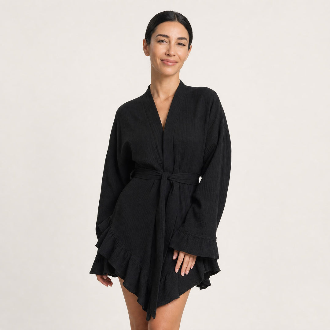 Cotton Tie-Waist Lounge Dress - Ruffle Hem