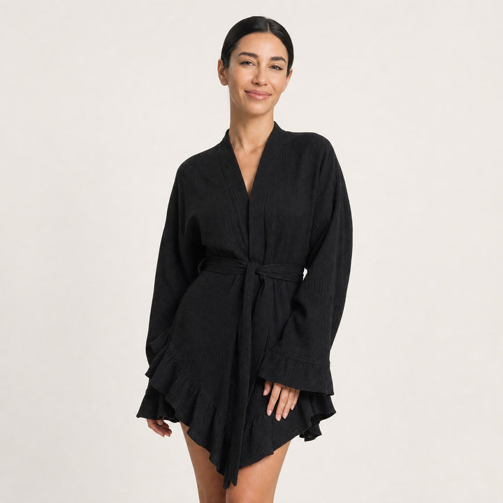 Cotton Tie-Waist Lounge Dress - Ruffle Hem