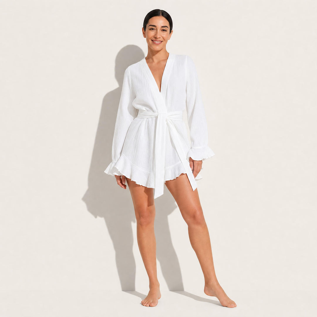 Cotton Tie-Waist Lounge Dress - Ruffle Hem