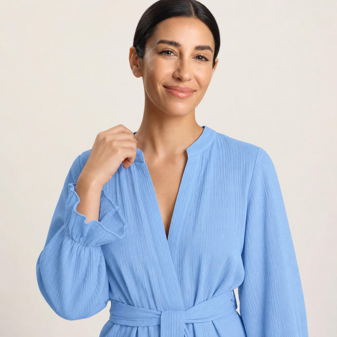 Cotton Tie-Waist Lounge Dress - Ruffle Hem