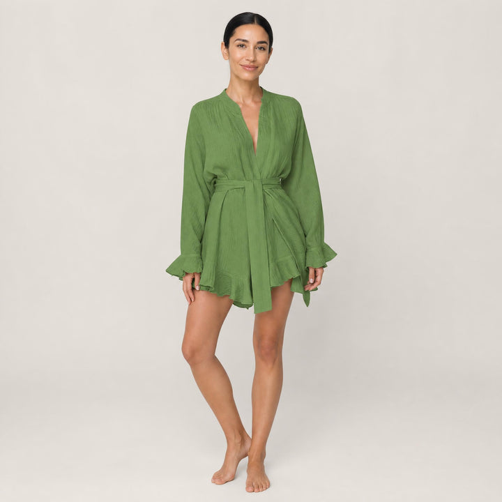Cotton Tie-Waist Lounge Dress - Ruffle Hem