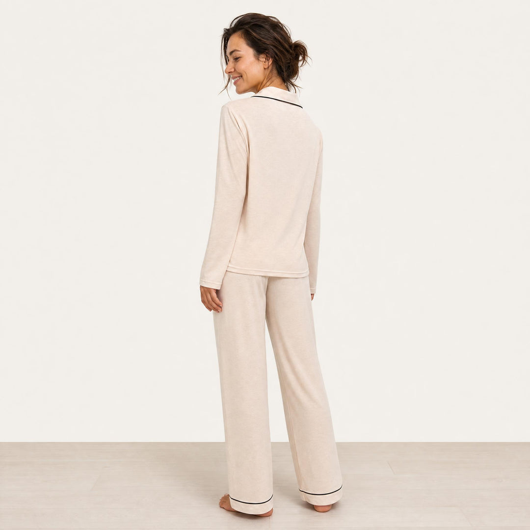 Piped Cotton Pajama Set - Long Sleeve
