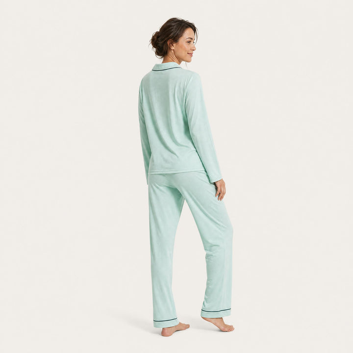 Piped Cotton Pajama Set - Long Sleeve