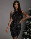 Women's Sequin Mini Dress | Sleeveless Chain Shoulder Bodycon