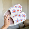 Women's Purple Floral Plush Slippers, Slip-On House Shoes