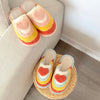 Women's Fluffy Rainbow Heart Slippers, Plush Slip-On